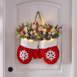 Christmas Garland Creative Glove Shaped Simulated Flower Wreath Window Door Gate Decoration Door Sign Xmas Party Decoration
